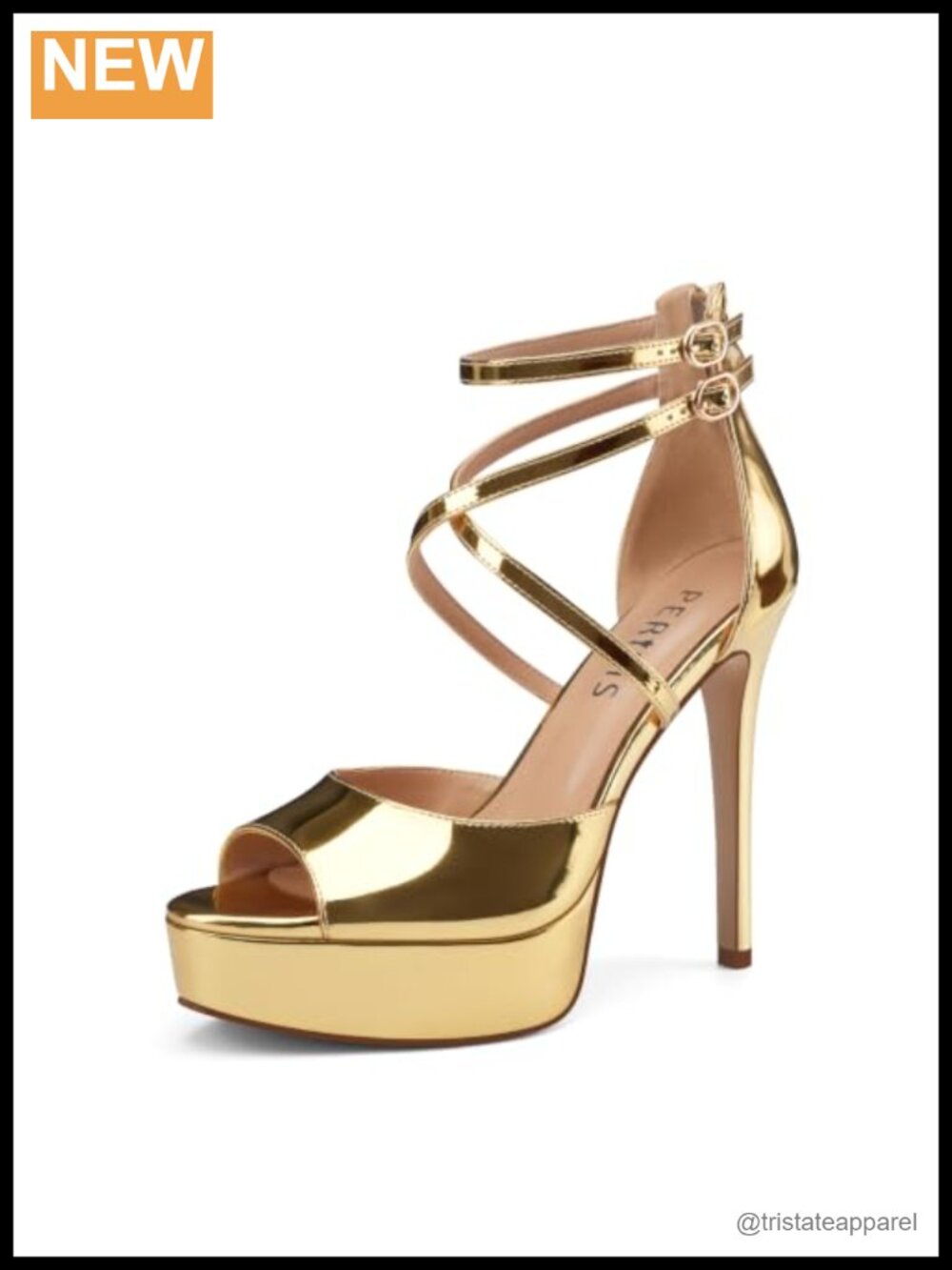 Gold Platform Stiletto Heeled Sandals Strappy Peep Toe